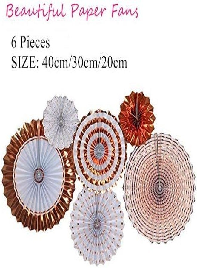 PartyToKo Folding Thick Paper Flower Hanging Paper Fan for Golden Theme Decoration (Black and Gold,Brown White Mix) 6PCS - Image 3